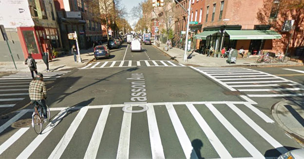 The intersection of Classon and Lexington, where Lauren Davis was struck and killed by a turning driver last April.