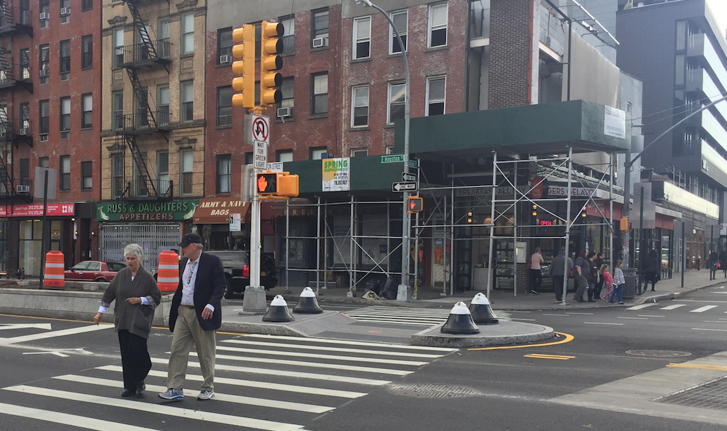 A freshly-installed median at First Avenue and East Houston Street. Photo: David Meyer