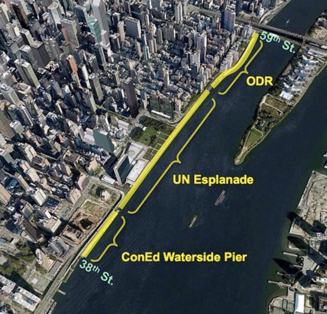 The project announced today will complete the Outer Detour Roadway (ODR) segment of the greenway. Image: Council Member Dan Garodnick