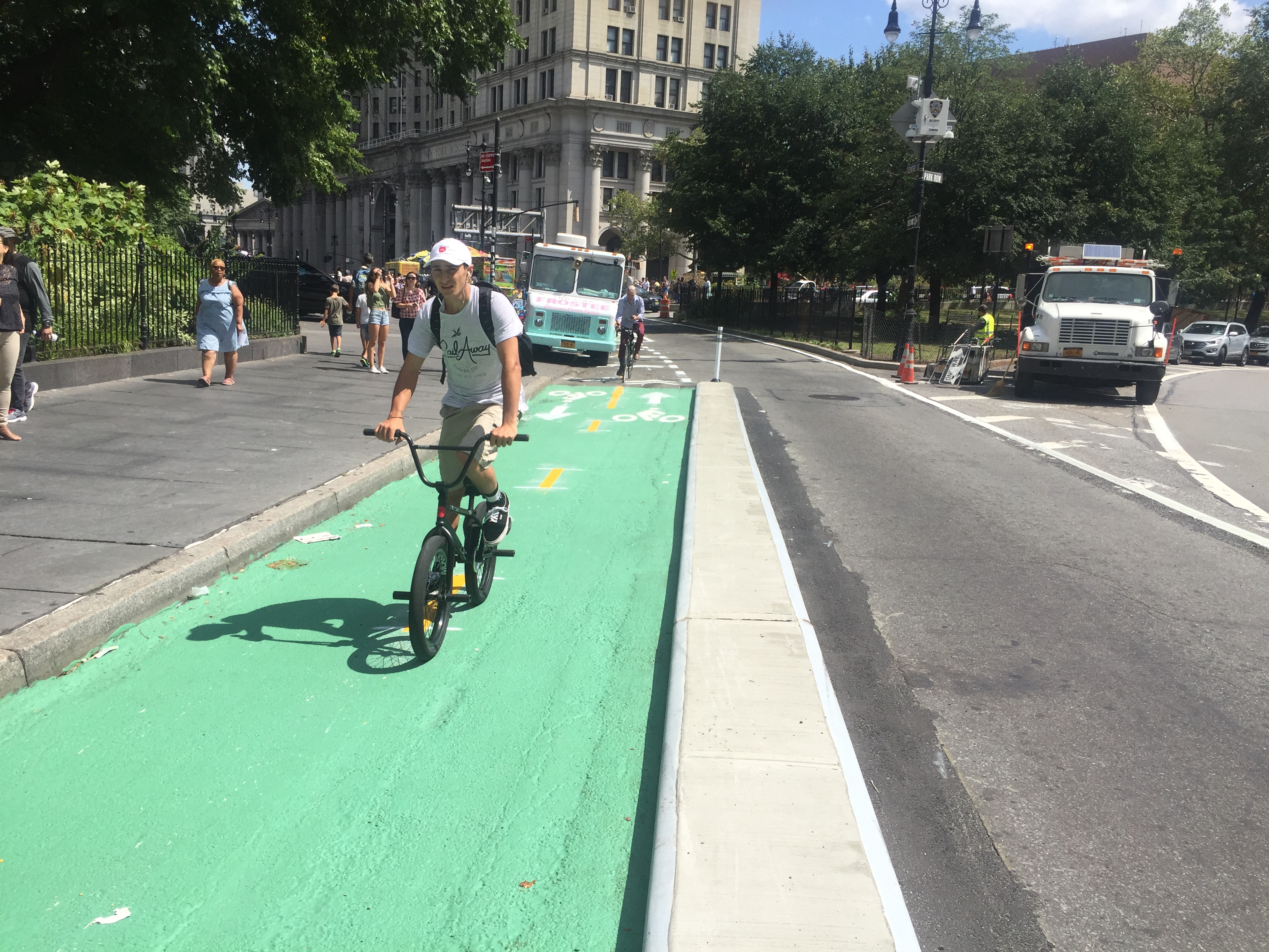 The bike lane is still, unfortunately, obstructed. Photo: David Meyer