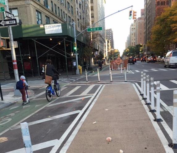 Amsterdam Avenue at 85th Street is one of two Upper West Side intersections where DOT is testing a new intersection design. Photo: Lisa Sladkus
