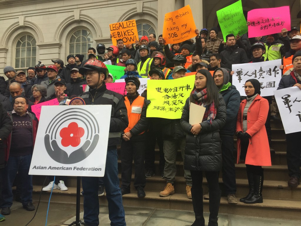 Hundreds of Delivery Workers Rally Against de Blasio’s E-Bike Crackdown