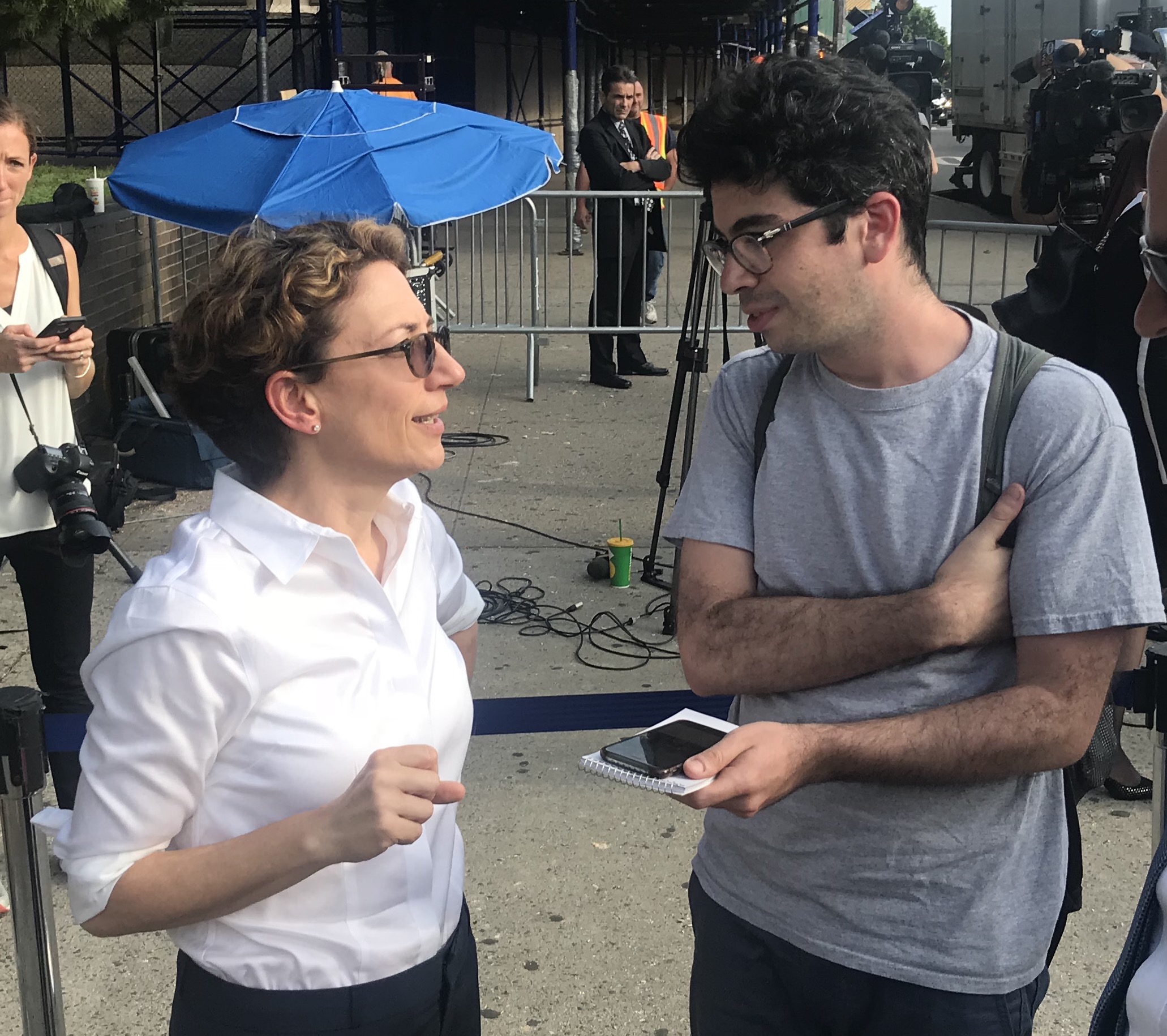 DOT Commissioner Polly Trottenberg gets grilled by a reporter. Photo: Gersh Kuntzman