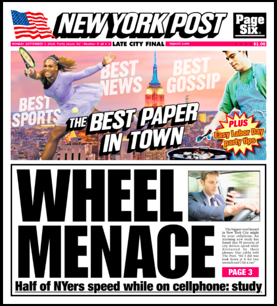 NY Post front page Sept. 3, 2018