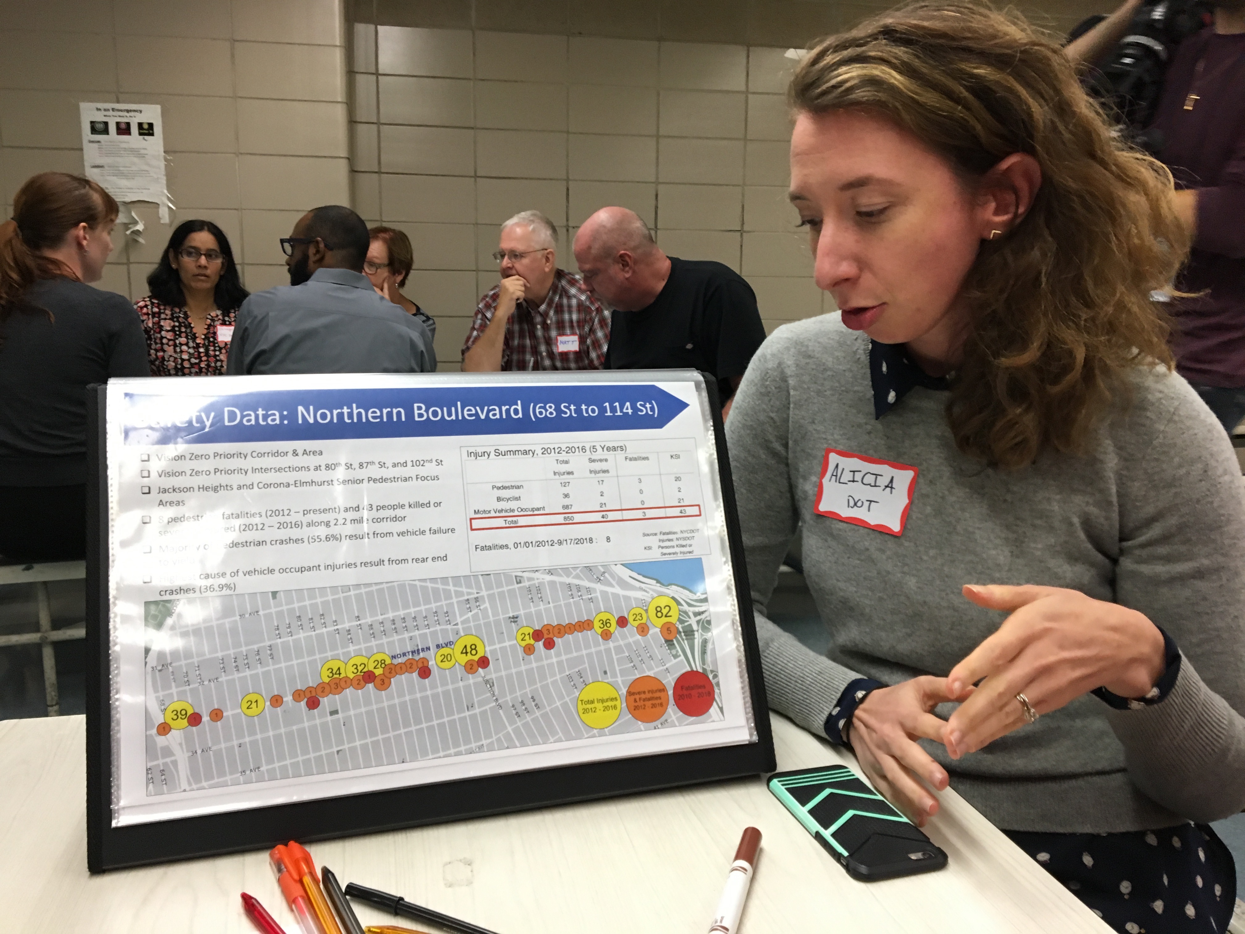 A DOT representative presents scary crash data for Northern Boulevard. Photo: Laura Shepard
