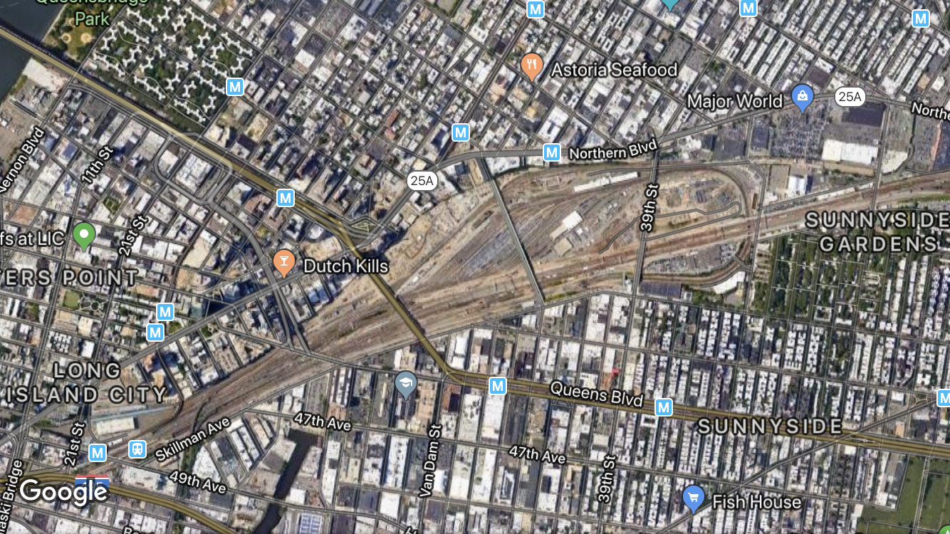 From space, you can see how the yard cuts through several neighborhoods. Photo: Google