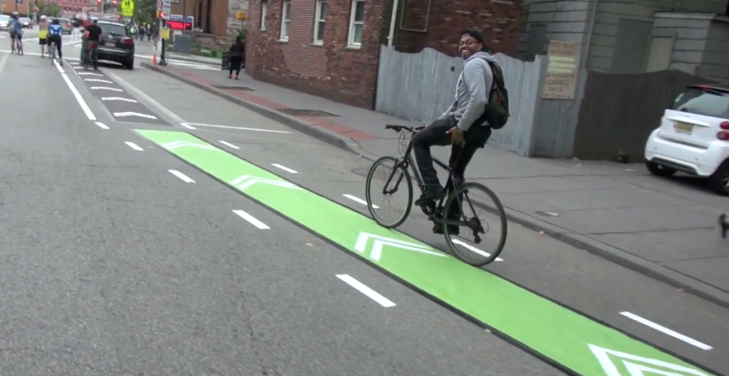 Jersey City Gets Its First (Temporary) Protected Bike Lane