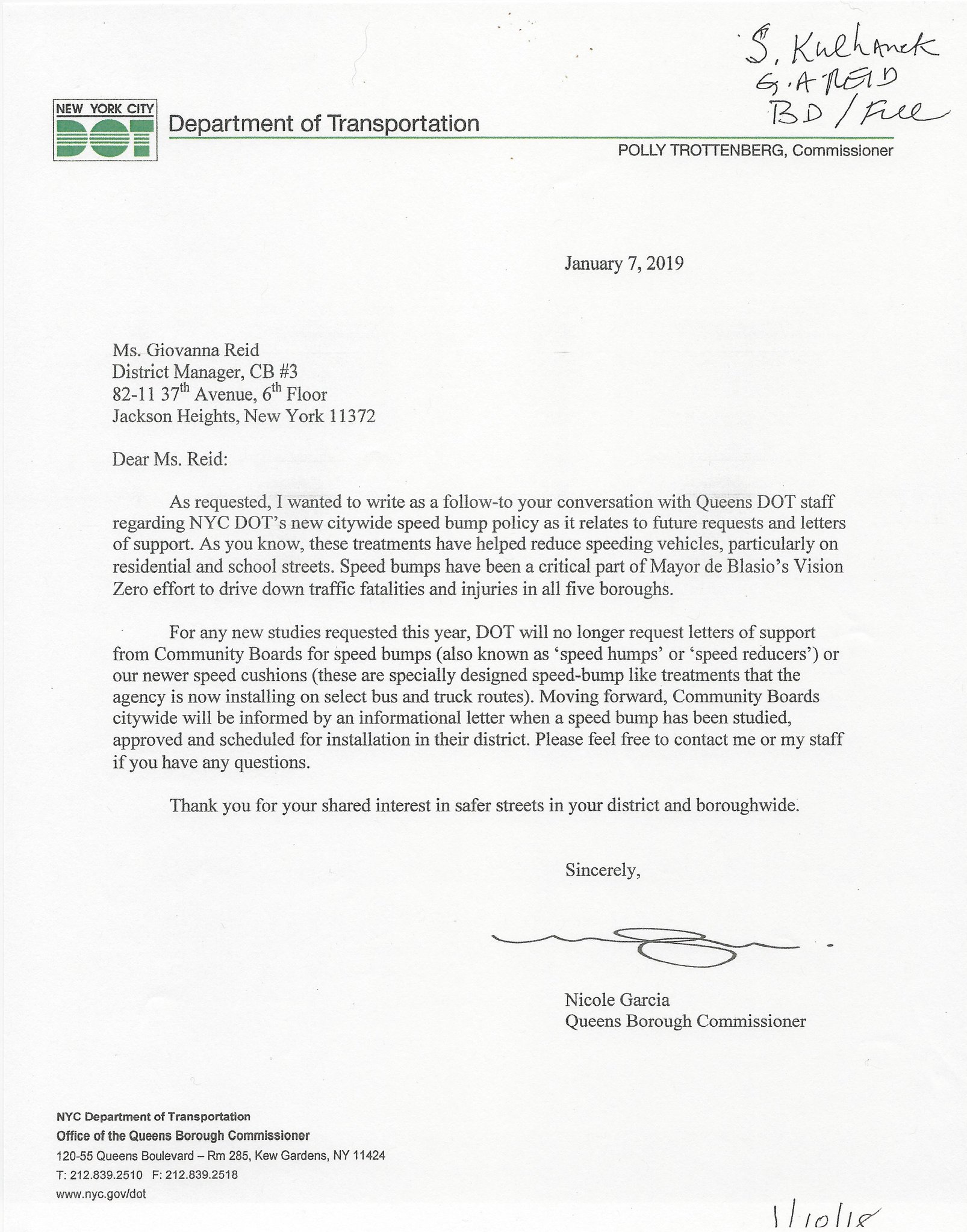 This is now Queens Borough Commissioner Nicole Garcia broke the news to Community Board 3.