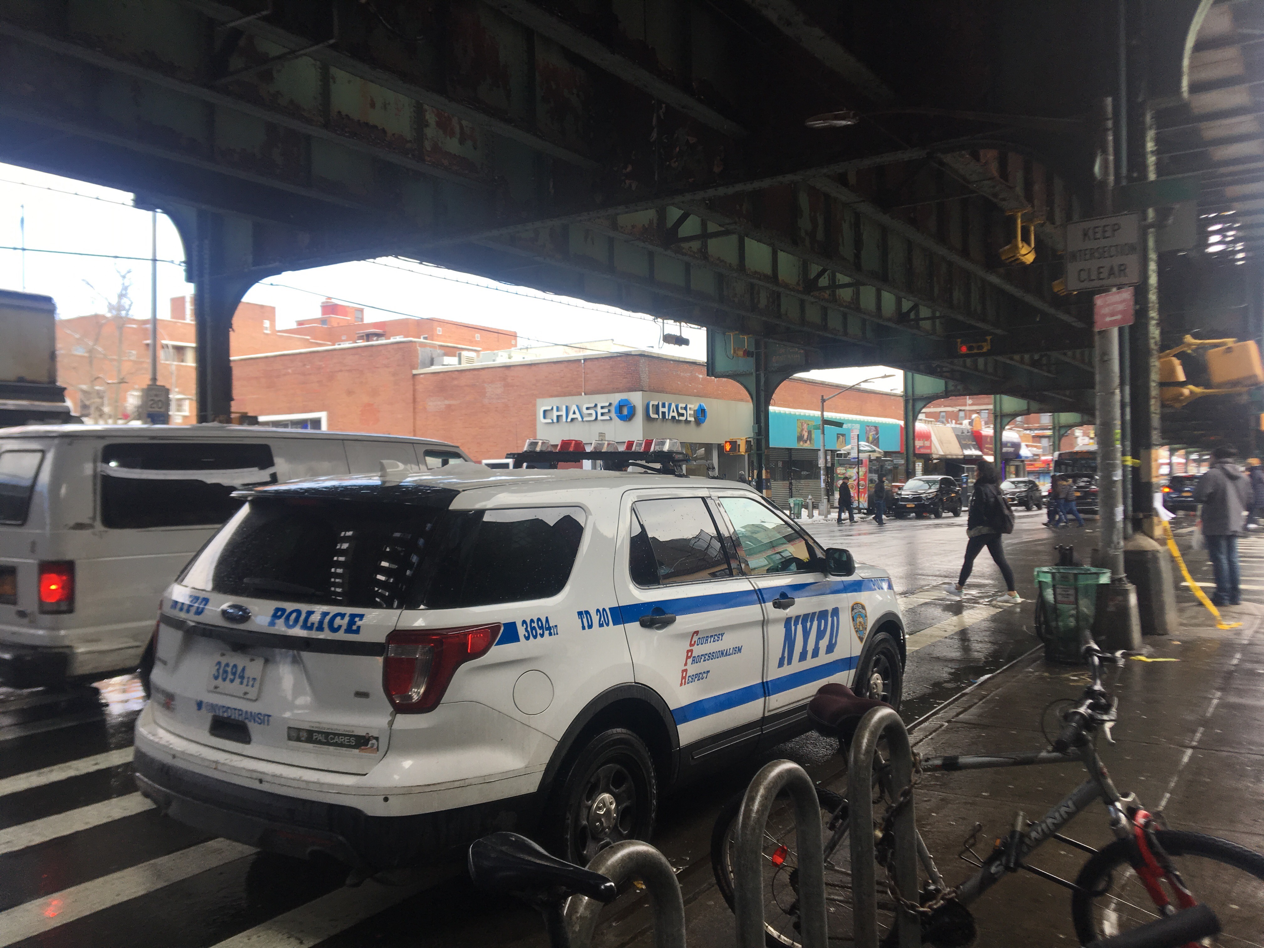 A police car was on the scene of the death on Monday, which likely means cops will be handing out tickets to cyclists for the next three days. Photo: Ben Verde