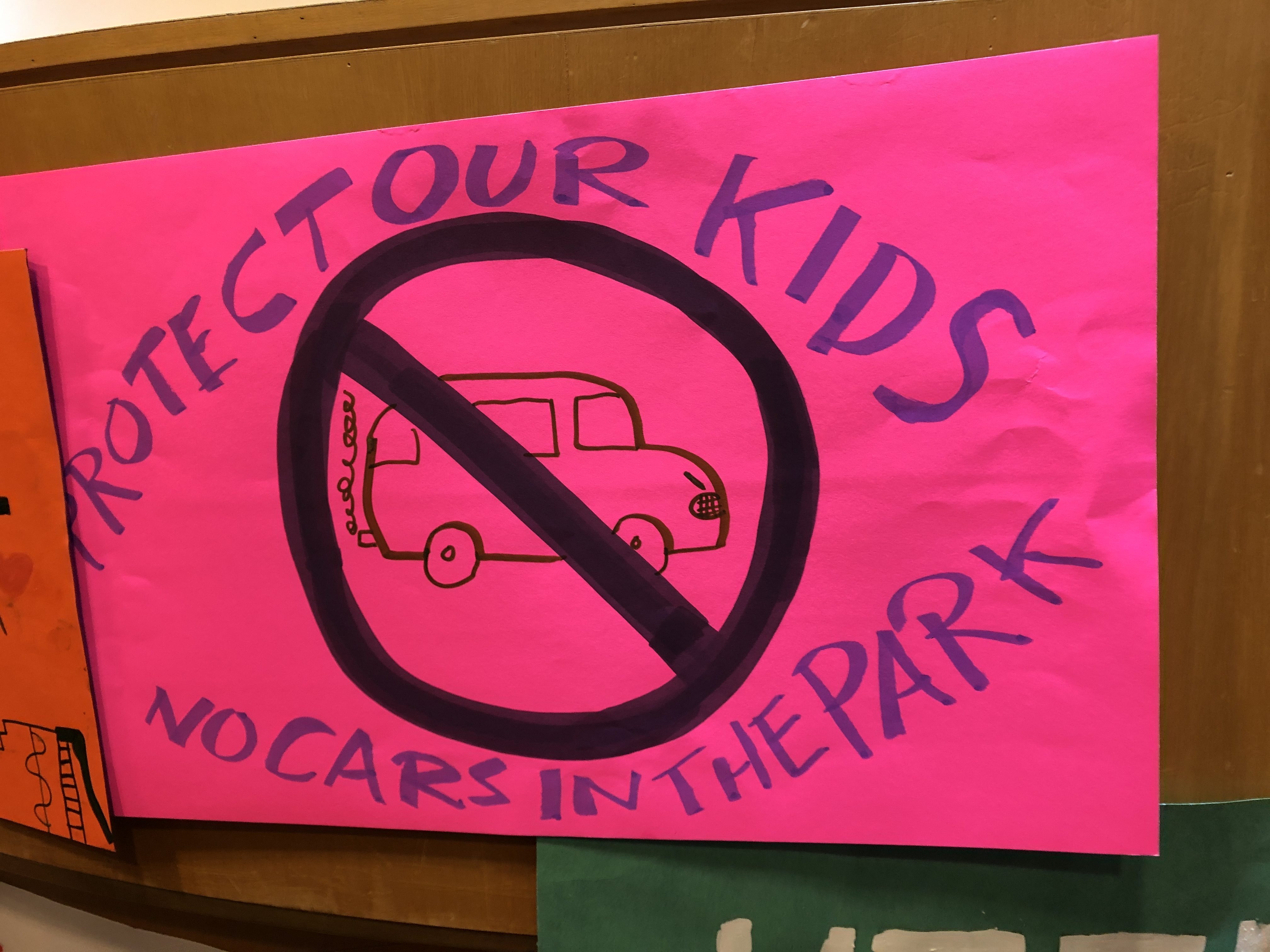 A sign demanding no cars on the Photo: Laura Shepard