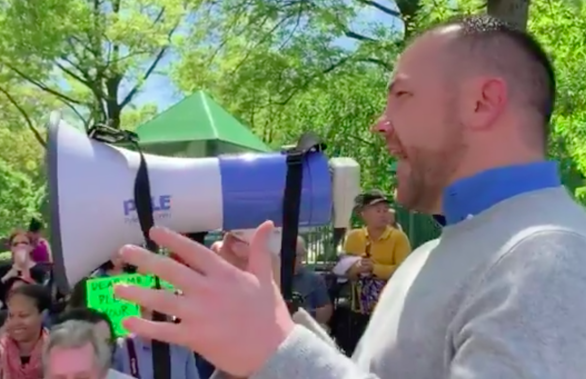 Corey Johnson added his voice to supporters of a pedestrianized 78th Street. Photo: Clarence Eckerson Jr.