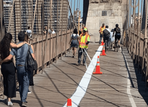 Streetsblog Gets Action! DOT Repaints Basic Markings on the Brooklyn Bridge