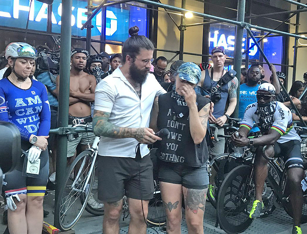 Mourners cried and raged at the memorial ride and ghost bike installation for Robyn Hightman, who was killed on Sixth Avenue on Monday. Photo: Dave Colon