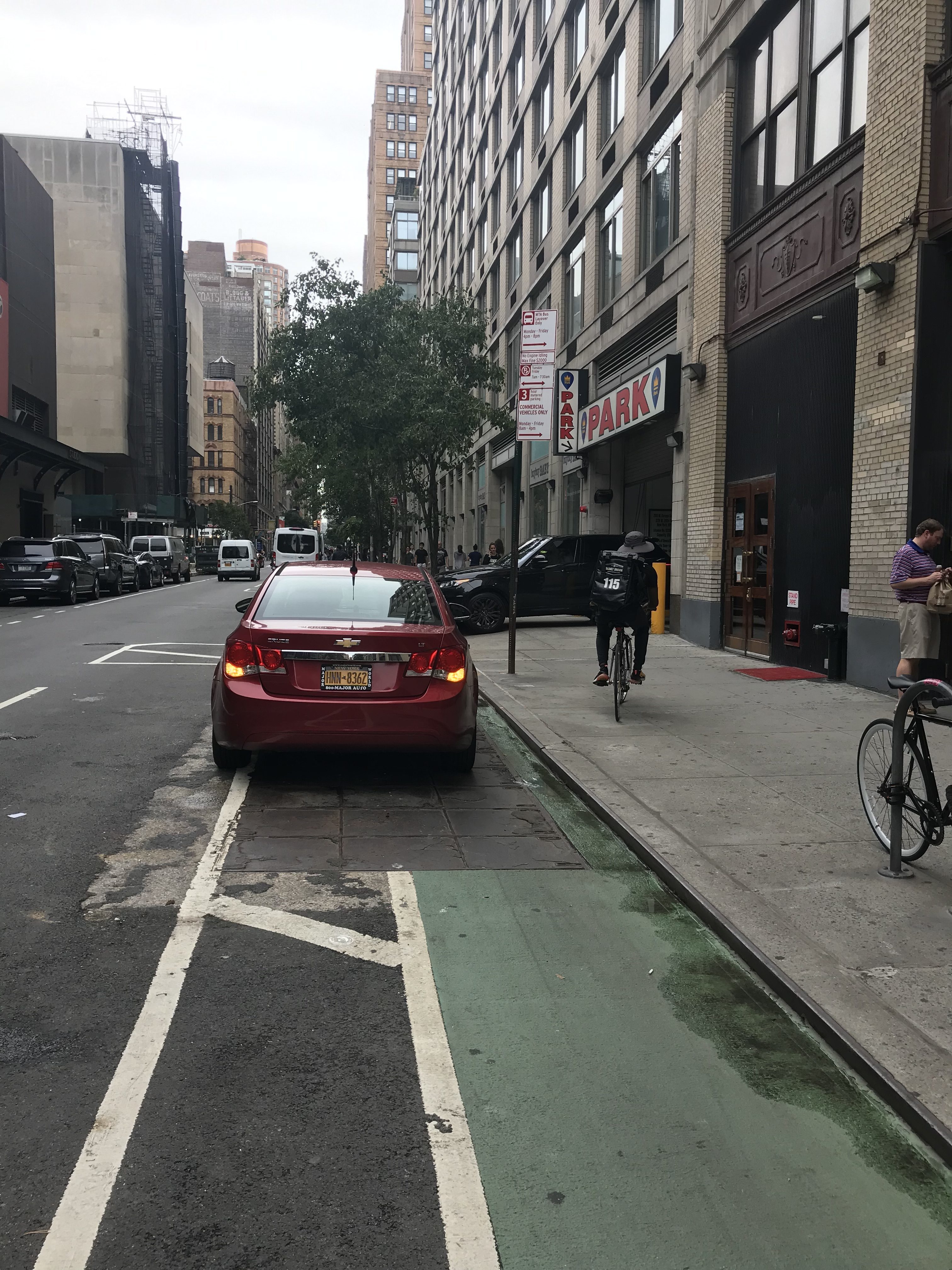 A car parked in the bike lane on W. 26th Street near Seventh Avenue. Photo: Julianne Cuba