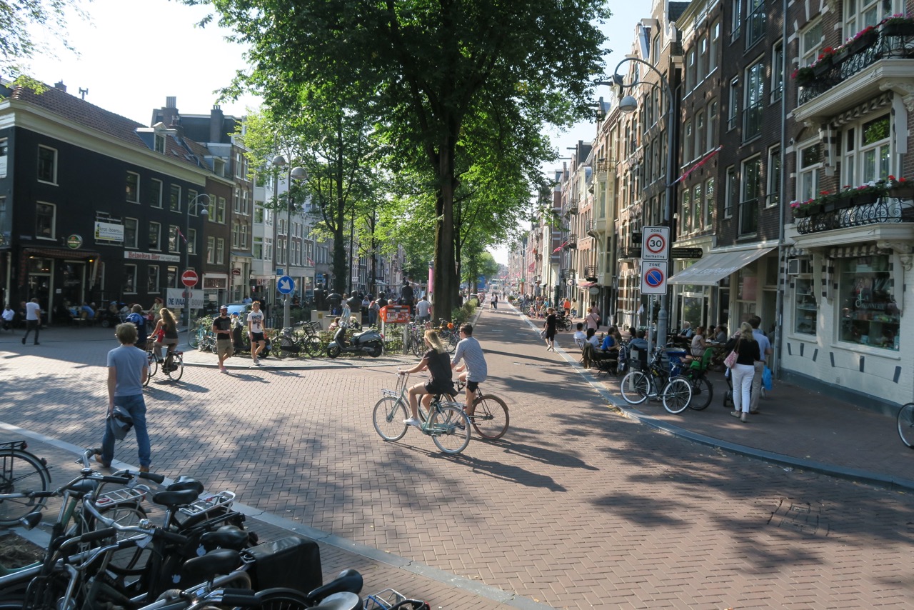After: The same street, pictured in 2016, is a cyclist and pedestrian paradise — with the cars, of course. Photo: Meredith Glaser