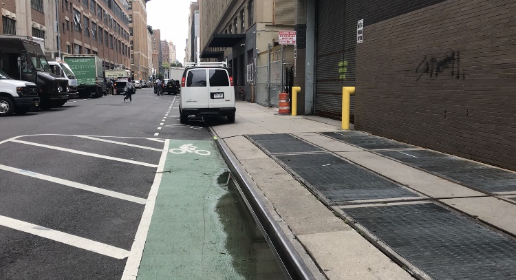 A truck on both the bike lane and sidewalk. Photo: Julianne Cuba