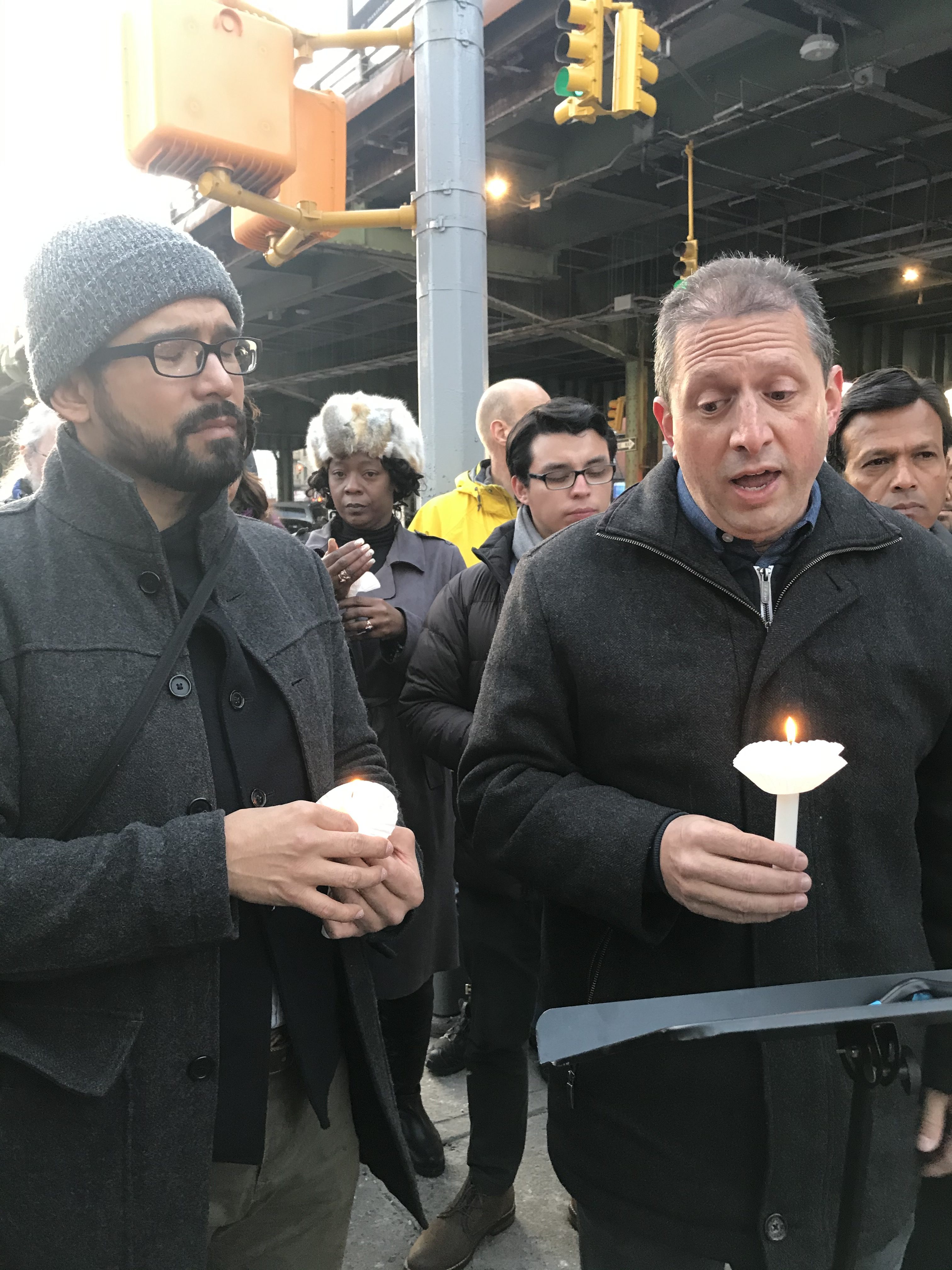 Council Member Carlos Menchaca and Council Member Brad Lander attend the candlelit vigil. Photo: Julianne Cuba