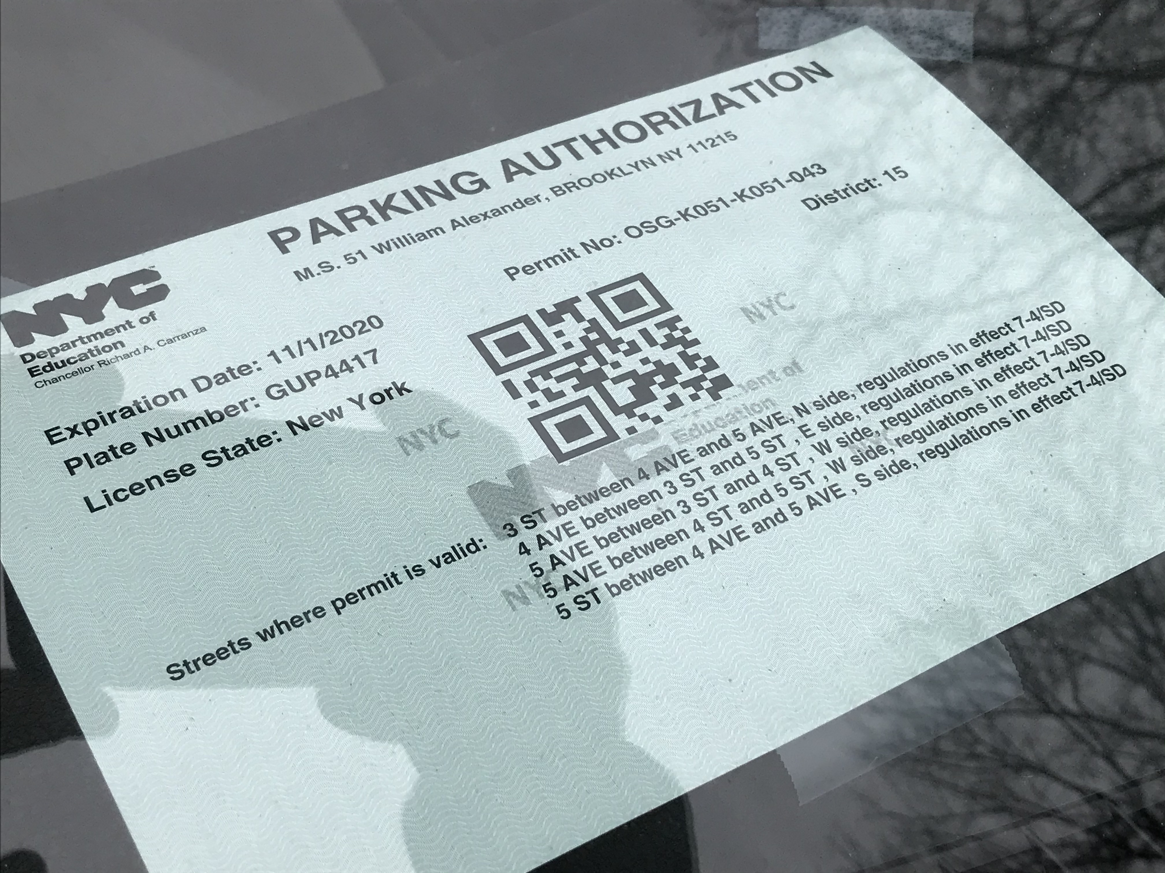 The placard does not list Fourth Street between Fourth and Fifth avenues as legal teacher parking. Yet teachers park there.