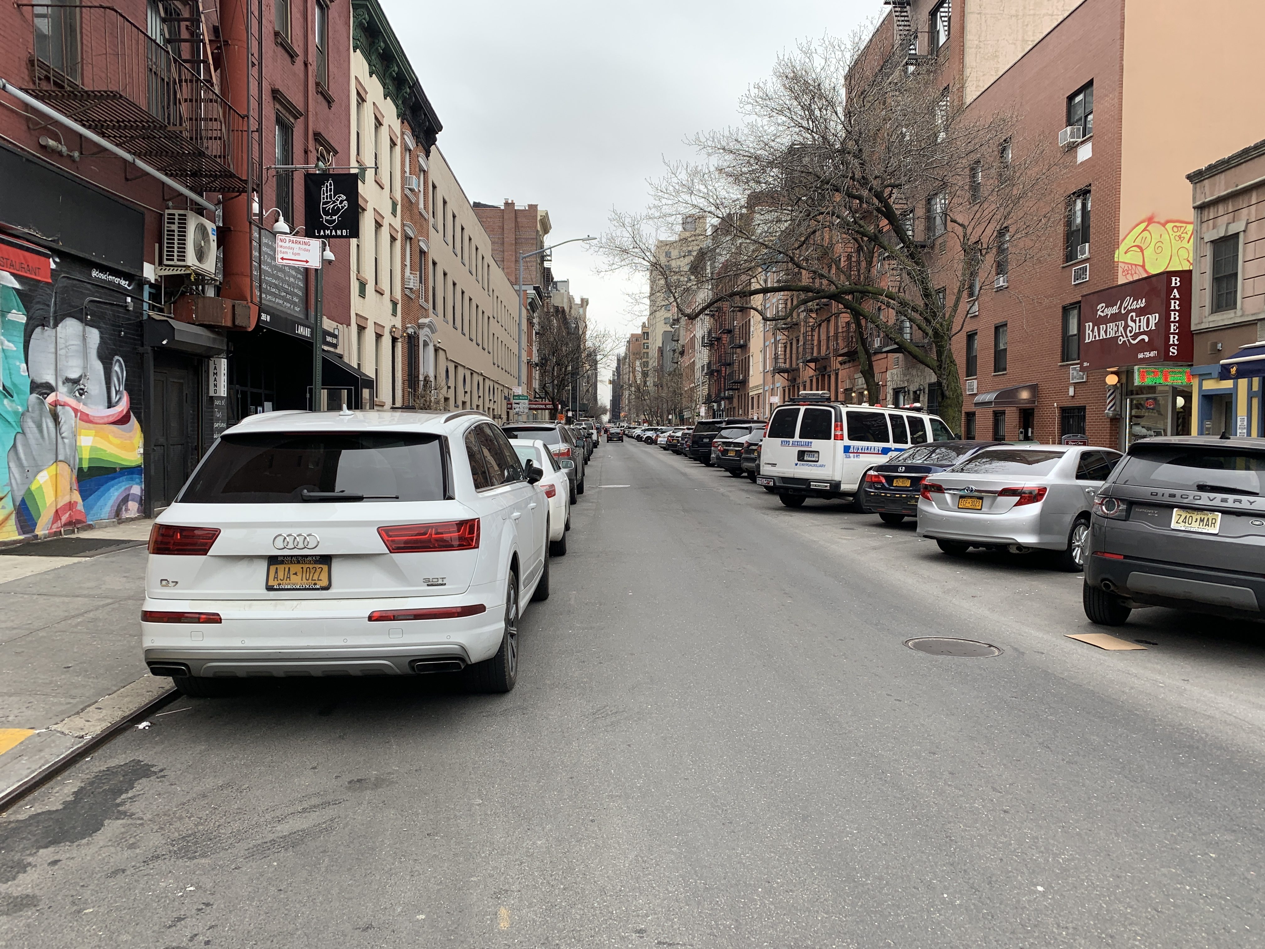 On the precinct block, the bike lane disappears and cars are everywhere.