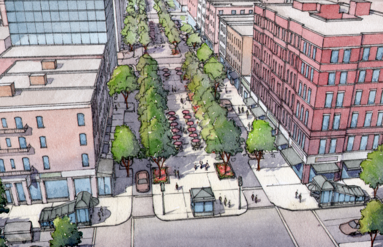 We've run this image before, but it shows how little needs to be done to make our neighborhoods safer and better. Rendering: Massengale & Co LLC, and Dover, Kohl & Partners