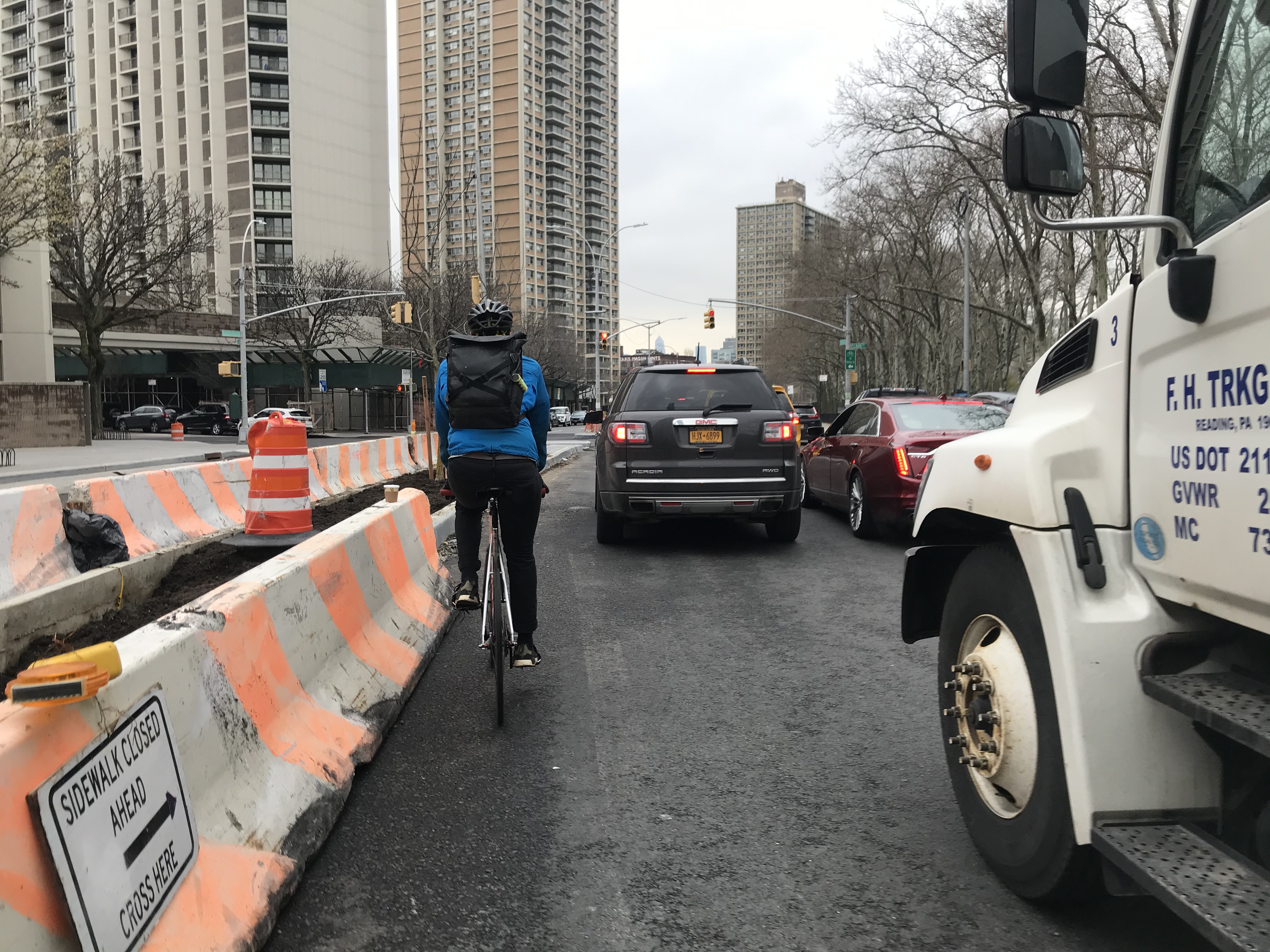Roughton riding along Court Street, where traffic has motor vehicle traffic has thinned out but still exists. Photo: Dave Colon