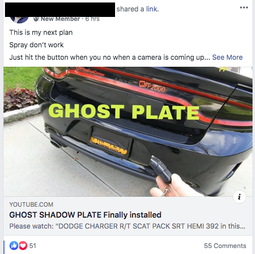 A poster touted a product that helps car owners break the law by obscuring their license plates.