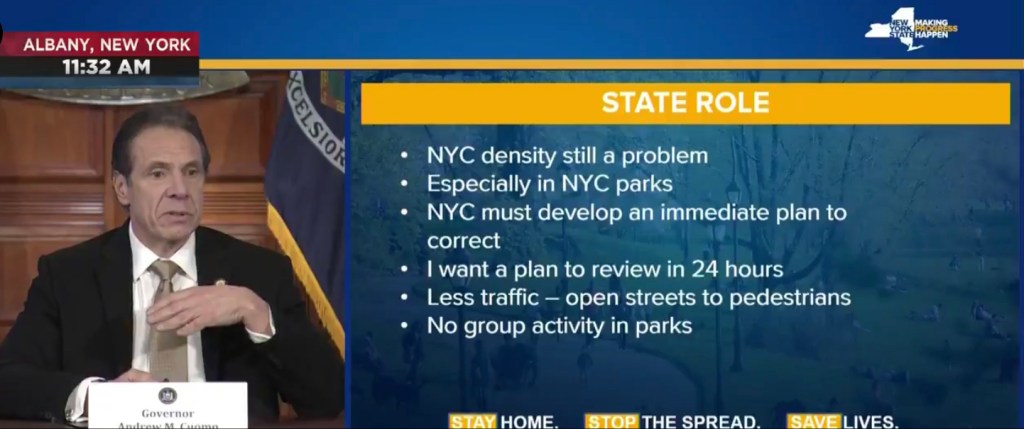 UPDATE: Cuomo Orders de Blasio to Ban Cars on Some Streets to Promote Social Distancing, But Mayor is Unsure