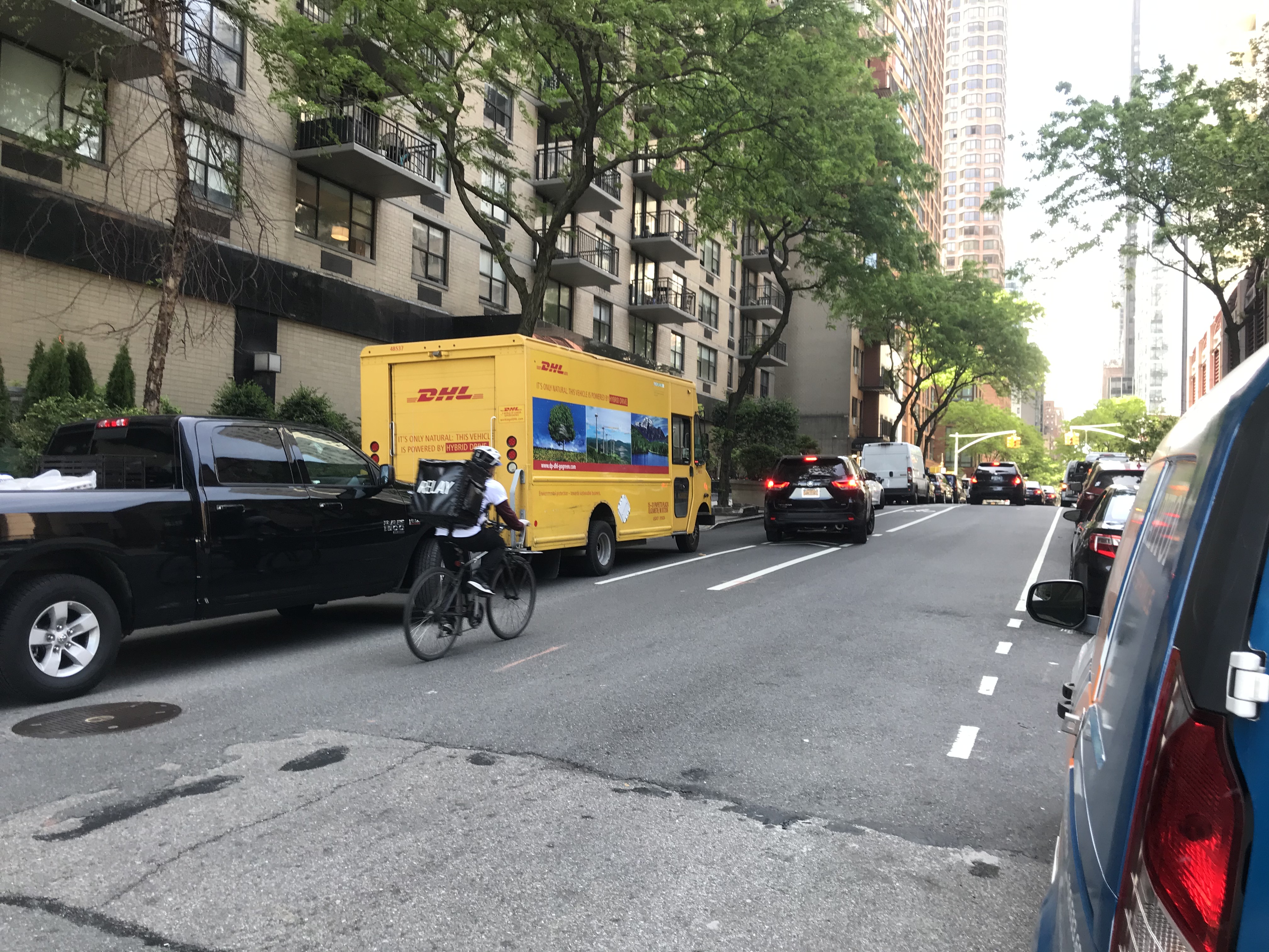 A driver stops in the unprotected bike lane on 39th Street between First Avenue and Second Avenue. Photo: Dave Colon