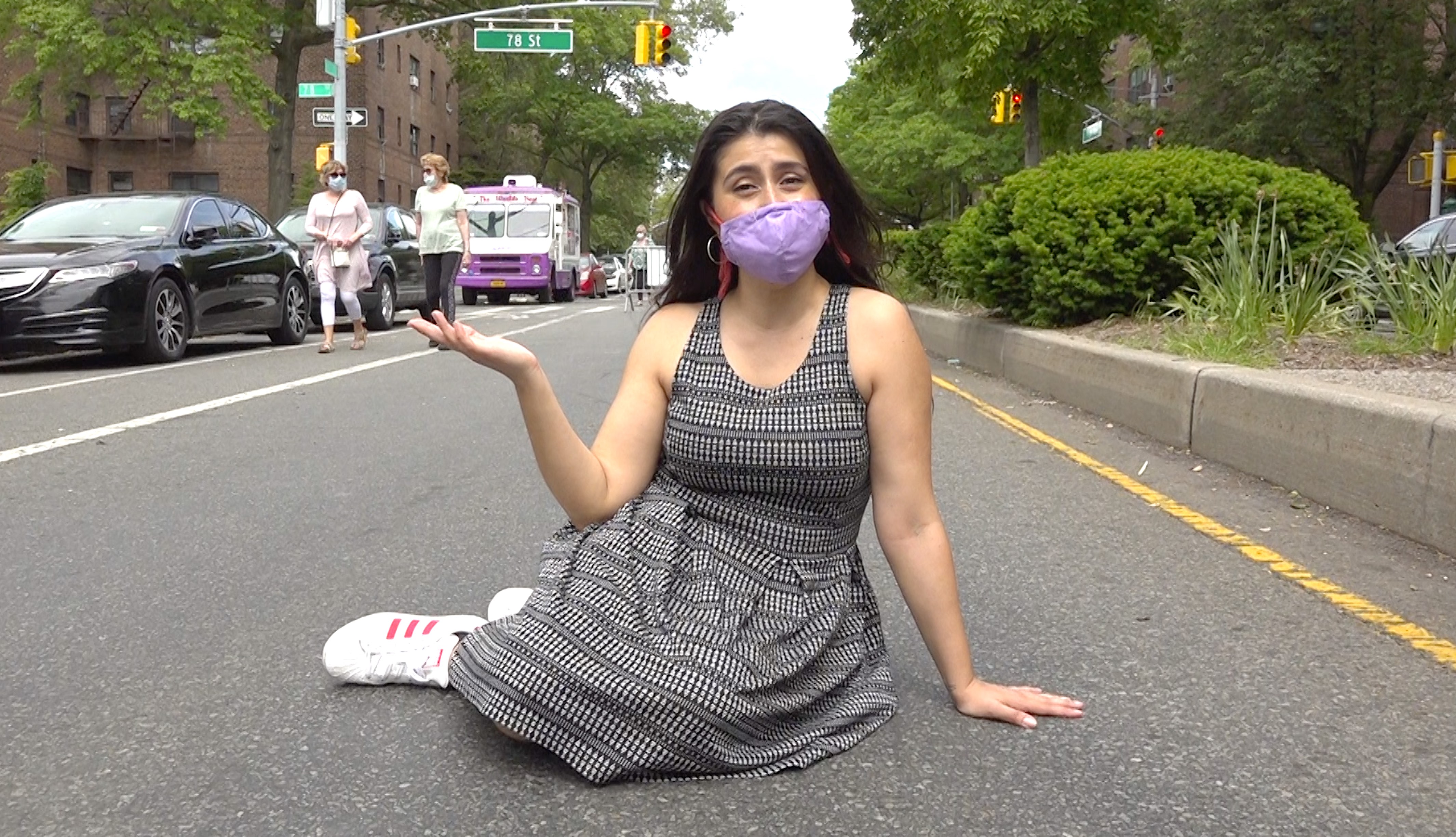 State Senator Jessica Ramos, doing what you can do on 34th Avenue in her Jackson Heights district. Photo: Clarence Eckerson Jr.