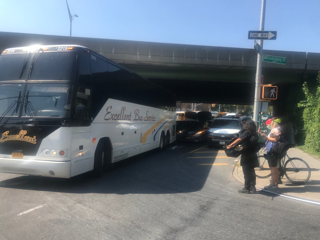Cops Stand by as Buses Block Bike Lane at Deadly Brooklyn Intersection