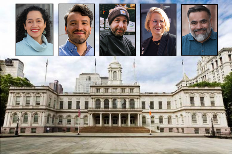 The candidates (from left): Alexa Aviles, Rodrigo Camarera, Erik Frankel, Jacqui Painter and Cesar Zuñiga