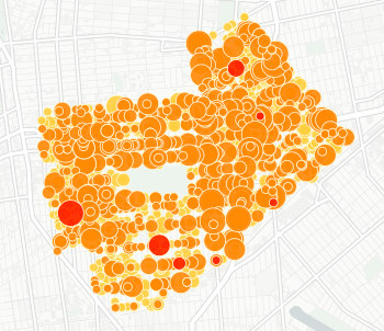 A map of crashes in the 67th Precinct since June, 2020. Photo: Crashmapper