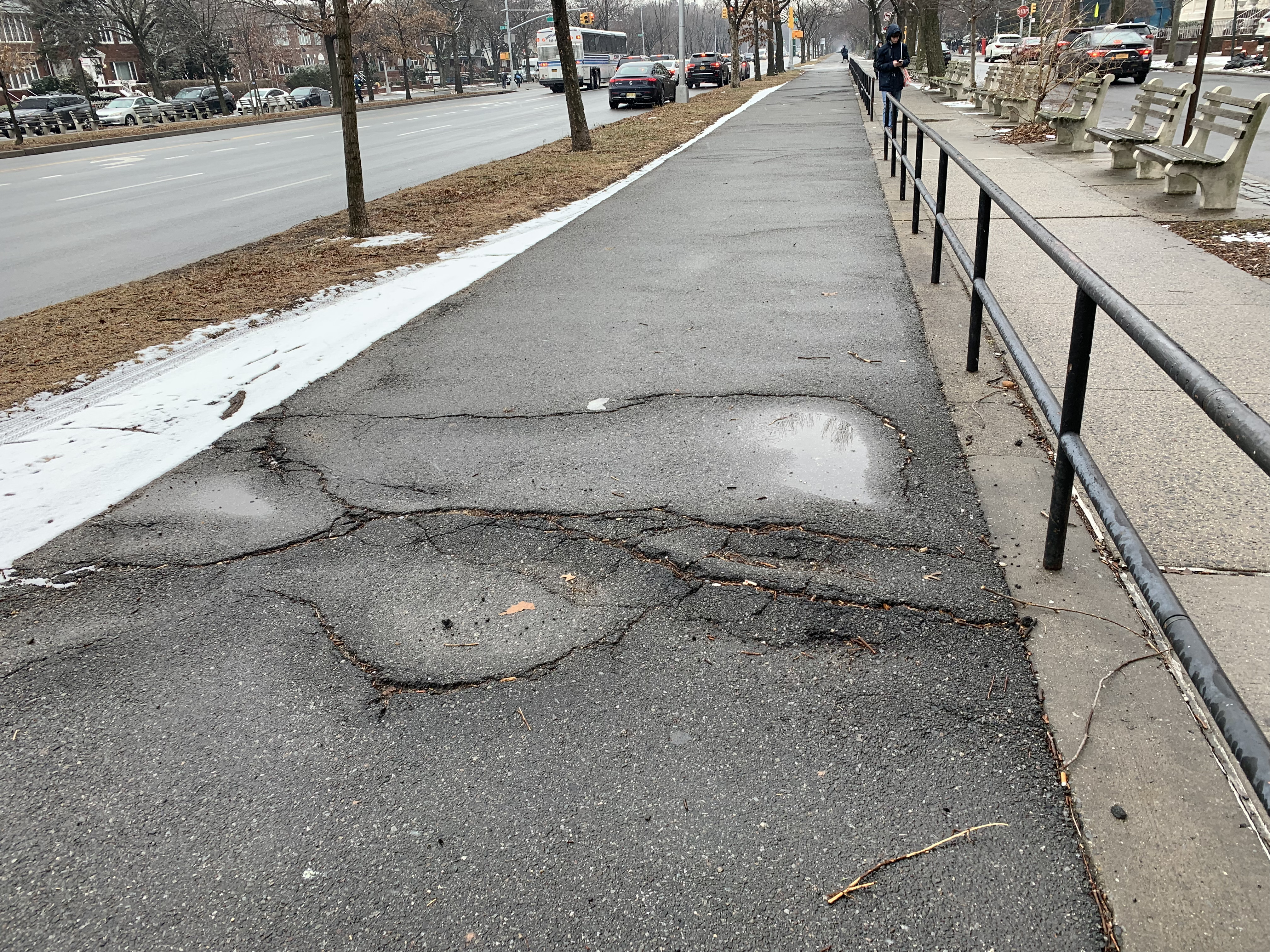 An unwanted off-roading bike experience at Avenue M and Ocean Parkway. Photo via Jon Orcutt