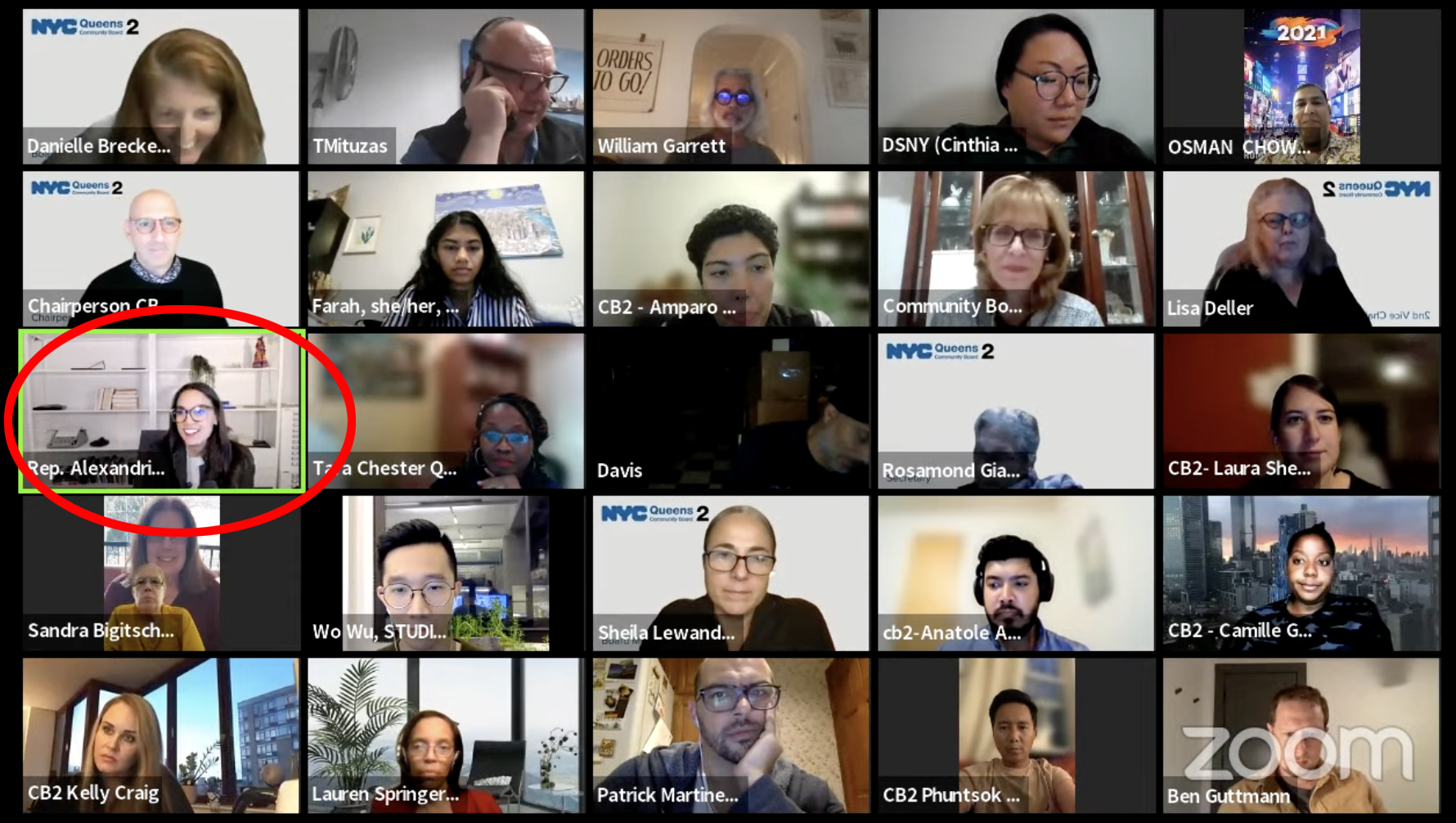AOC (circled) at CB2 talking about SB.