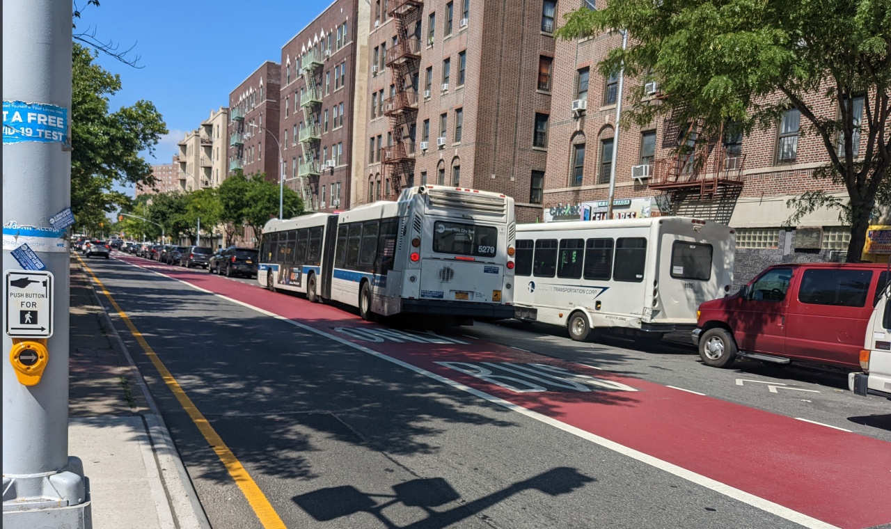 The freshly painted University Avenue bus lane, seen this past spring. Photo: DOT