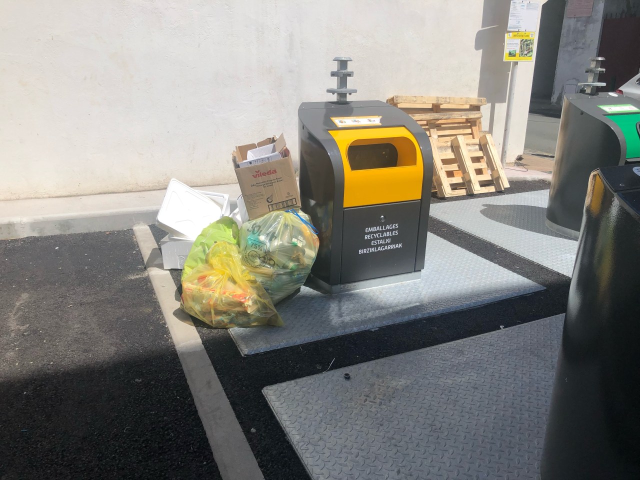 Some garbage outside a waste container in Saint-Jean-de-Luz, in the southwest of France.