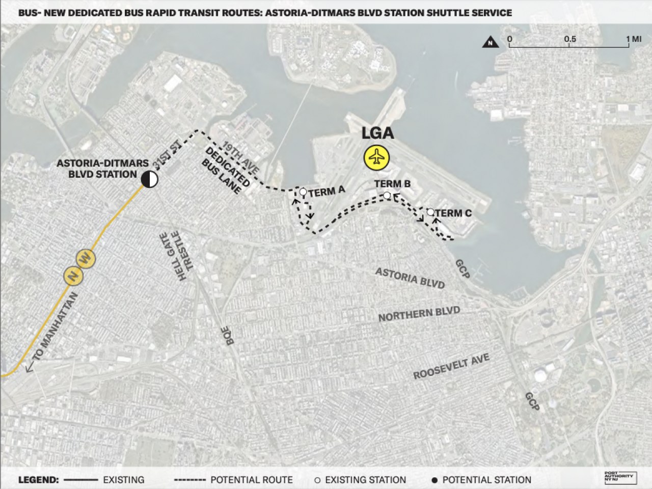 The proposed bus connection from Astoria to LaGuardia Airport. Map: Port Authority.
