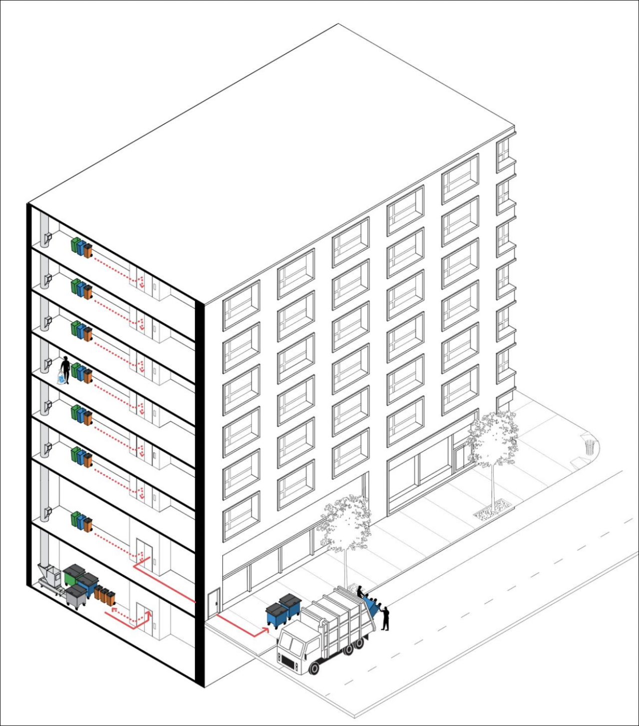 Containerization can work for taller buildings too. Rendering: Center for Zero Waste Design