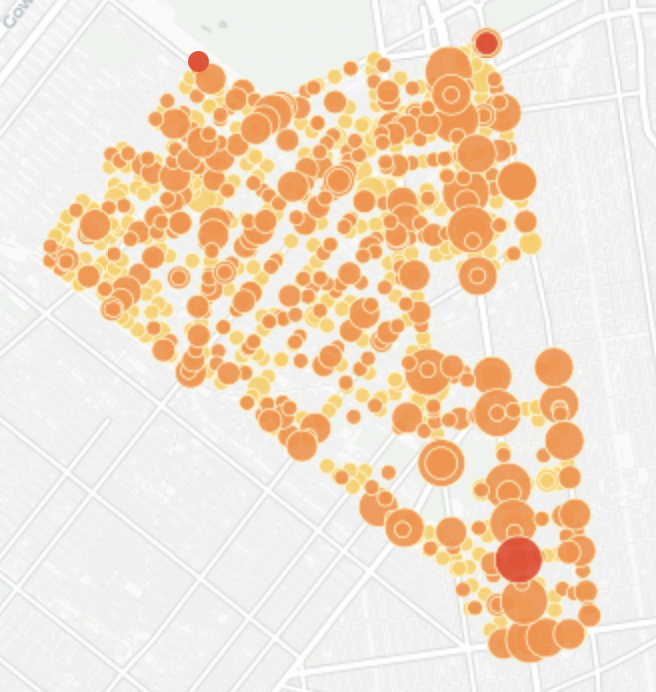 Crashes in Community Board 12, according to city records. Photo: Crashmapper