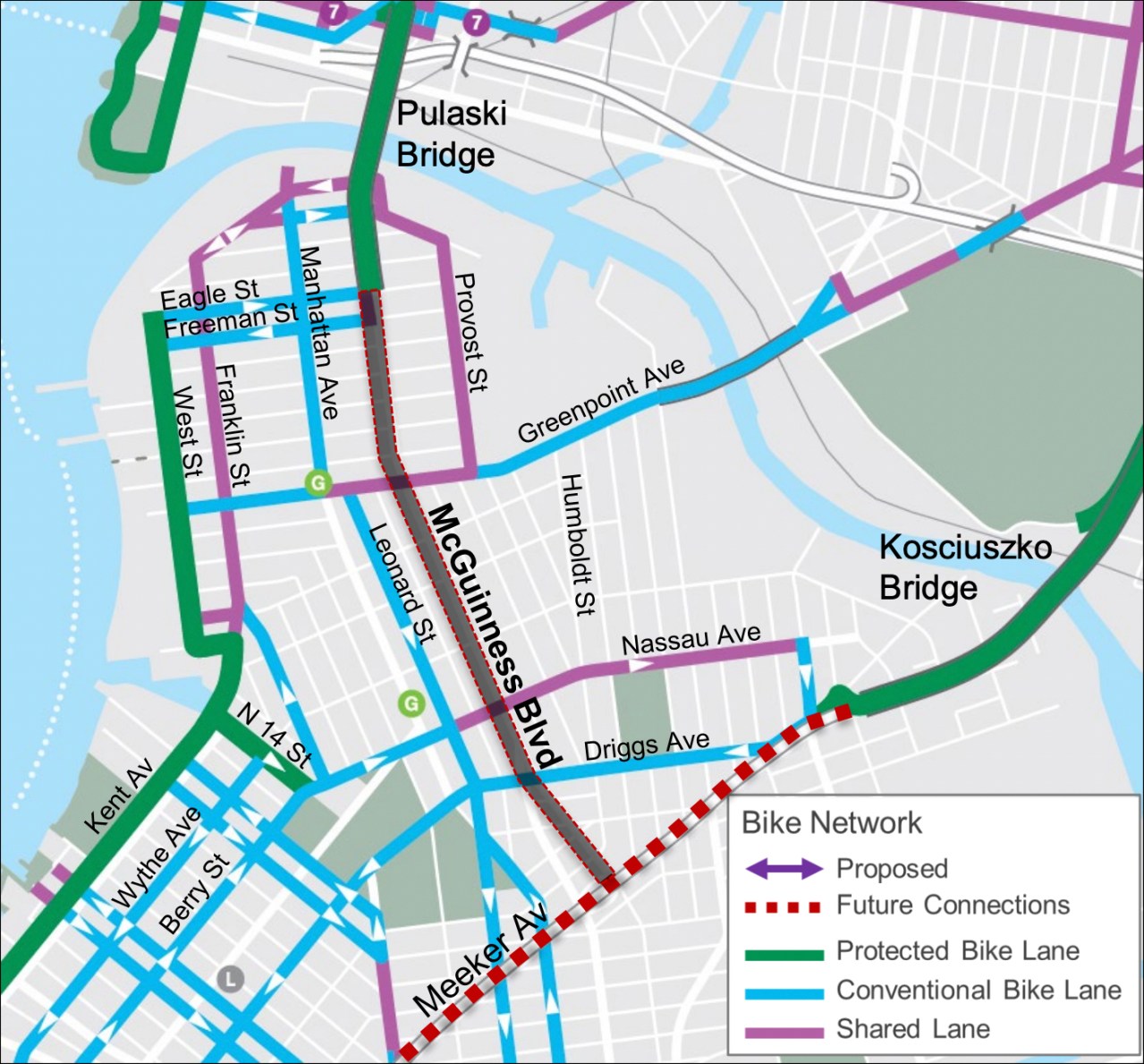 The next-nearest north-south protected bike lane is over on West Street. Map: DOT