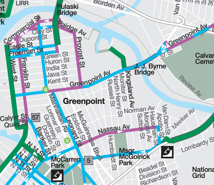 There's not a lot of green in Greenpoint. Map: DOT