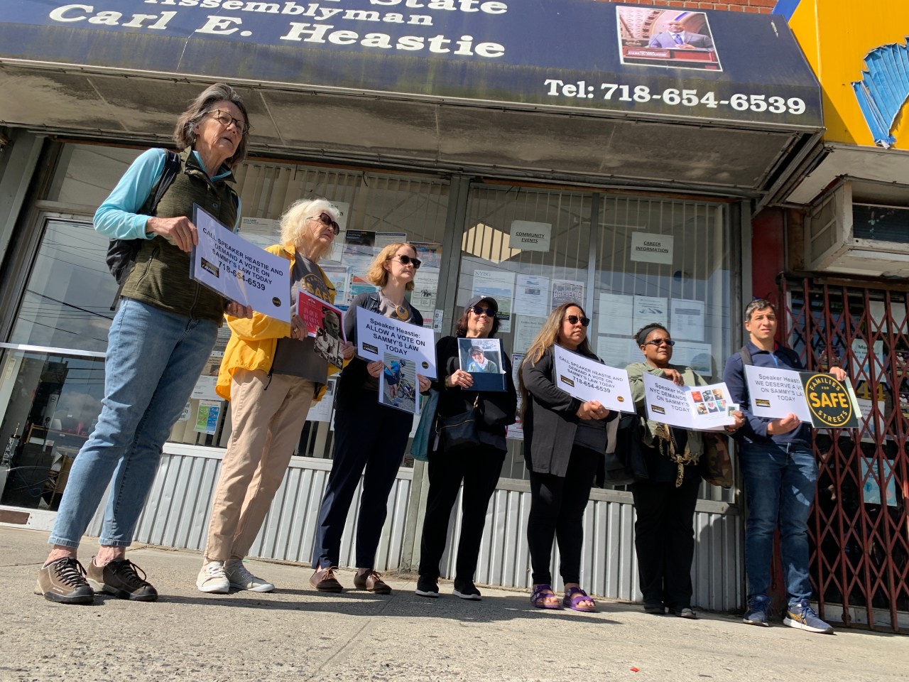 A contingent of Families for Safe Streets members in front of Heastie's office.