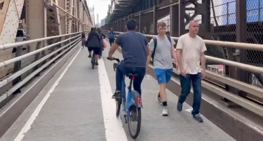 Queensboro Bridge Bike Numbers Soaring as DOT Stalls Separate Walking Path