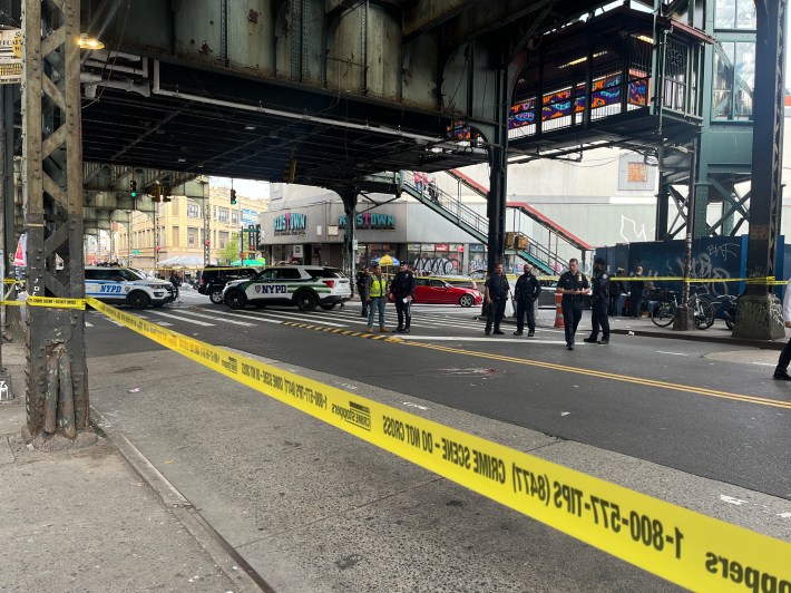The victim's blood in the middle of the street. Photo: Liam Quigley 