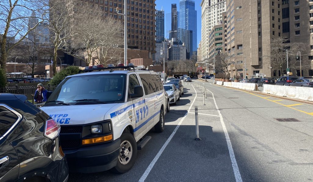Cops Steal Park Row Bike Lanes to Store Cars, Equipment