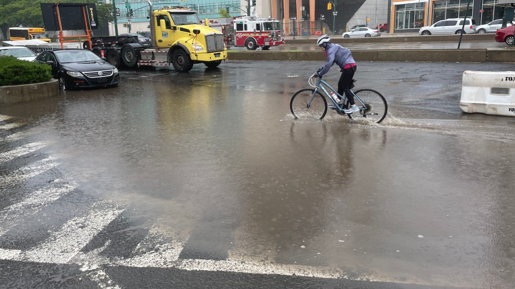 Puddles Plague Hudson River Greenway As Rain Batters NYC